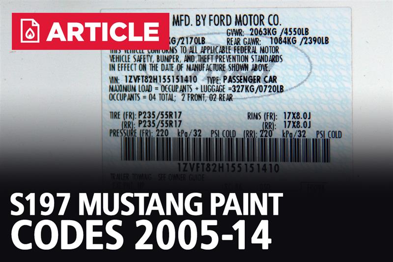 S197 Mustang Paint Codes (0514)